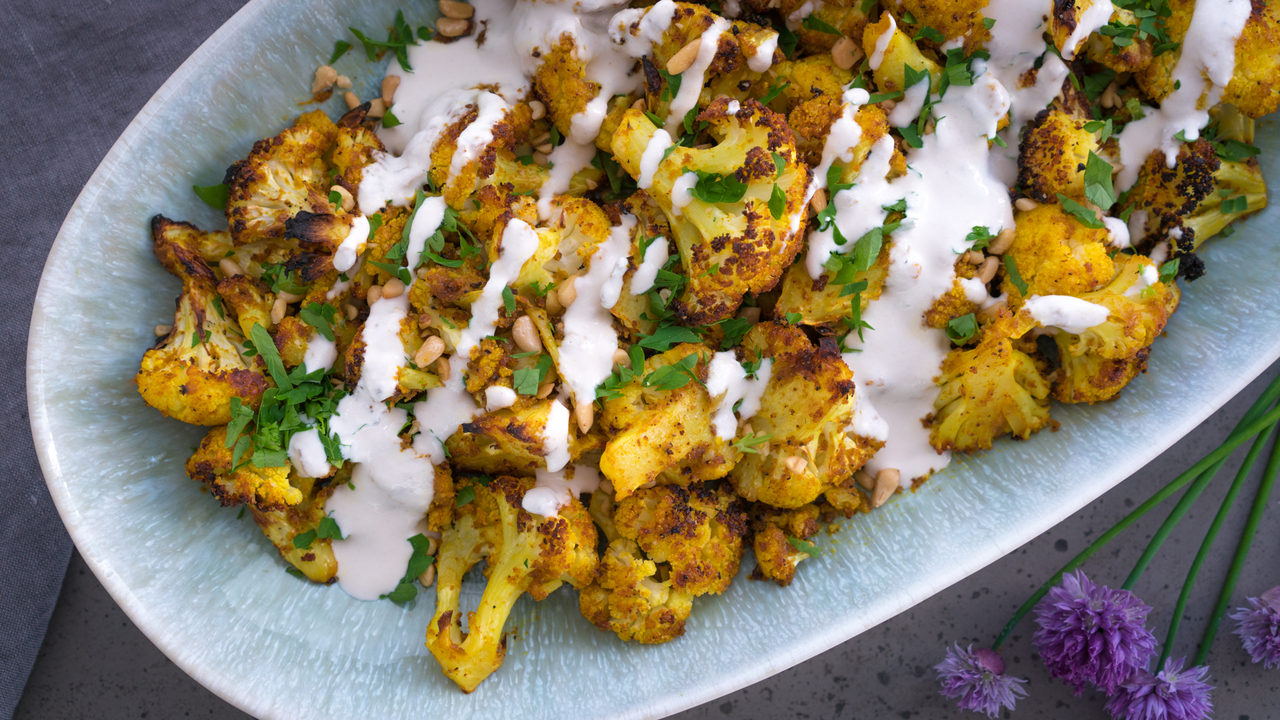 Swich Recipes MiddleEastern Roasted Cauliflower w/ Pine Nuts